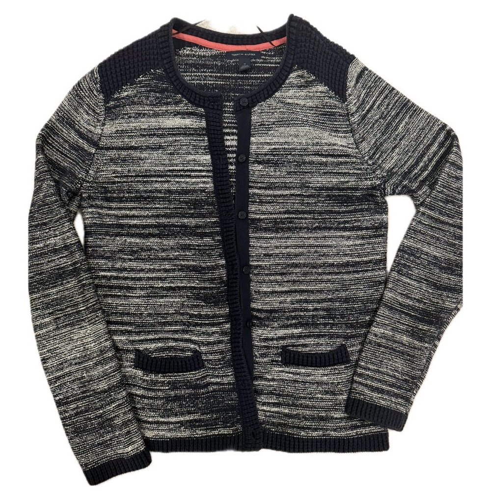Women's Tommy Hilfiger Navy Blue Metallic Button Up Sweater Medium
